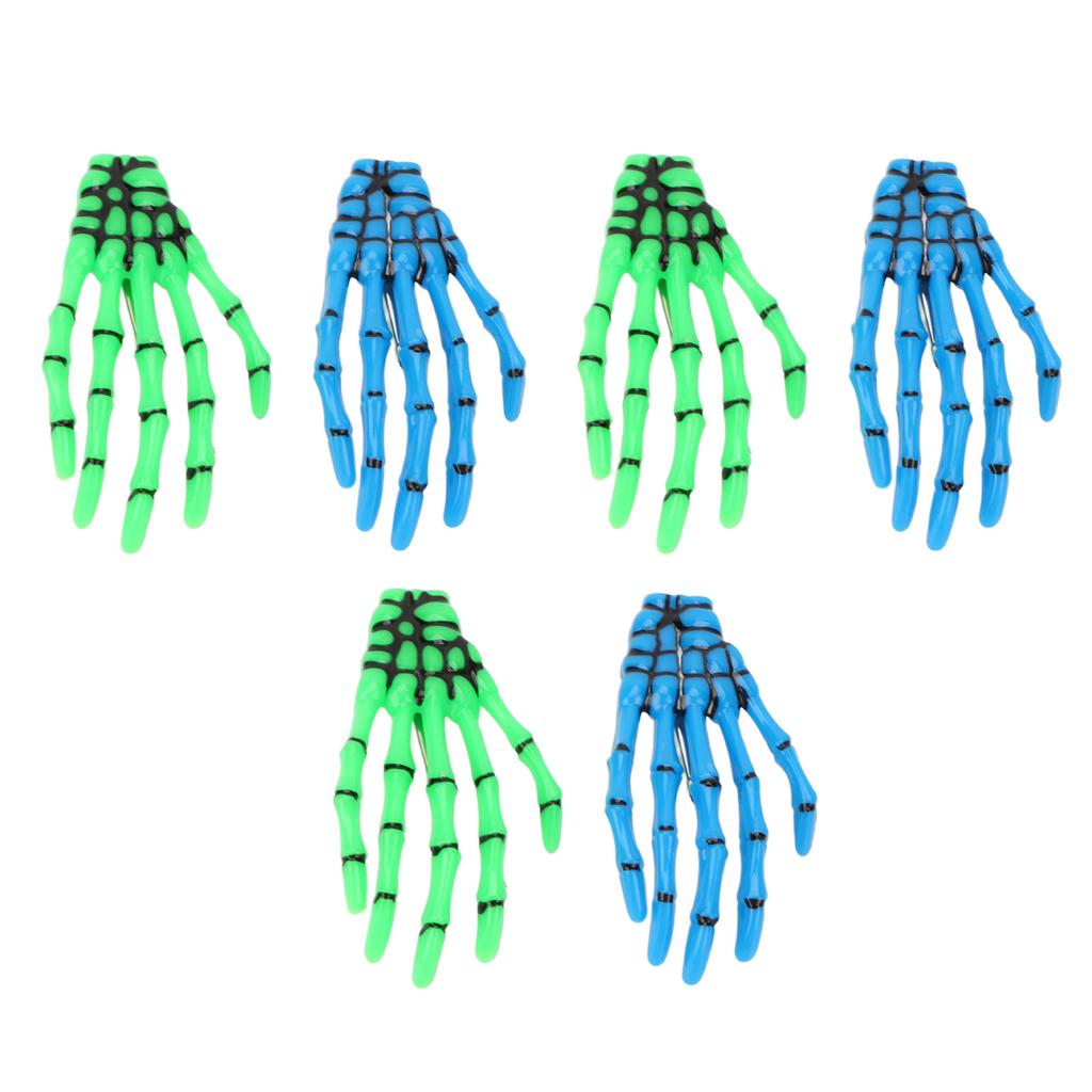 6 PCS Hands Bone Hair Clips Blue Green Portable Scary Hand Claws Hairpins for Halloween Cosplay