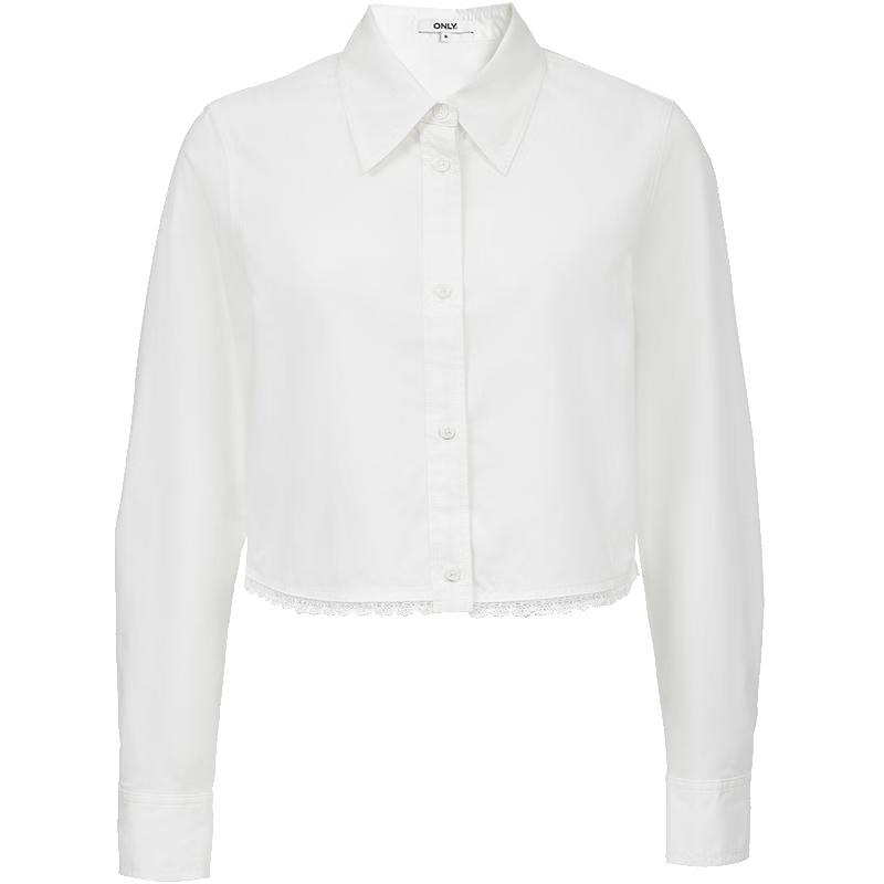 ONLY Women s Lace Trim Short Collared Long-Sleeve Shirt M