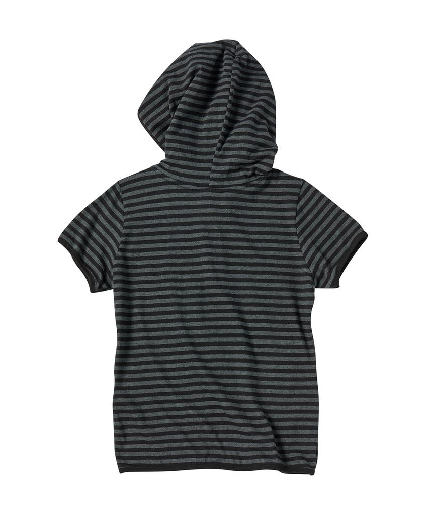 Eontaiteulseoul Symbol Stripe Henry Hoodie Crop Short Sleeve Black