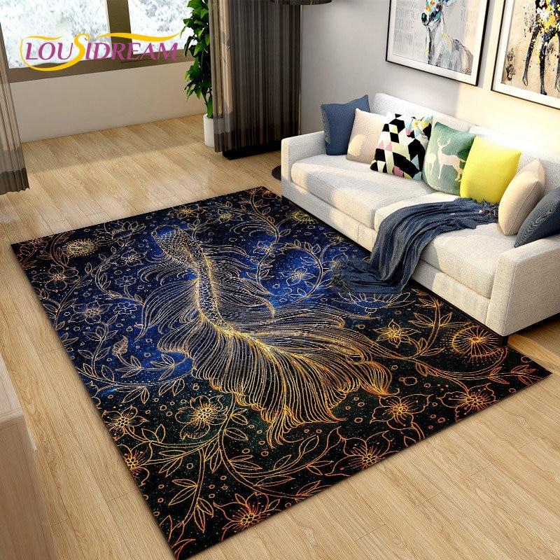 Nordic Luxury 3D Fish Carp Area Rug Large,Carpet Rug for Living Room Bedroom Sofa Decoration,Kitchen Doormat Non-slip Floor Mat