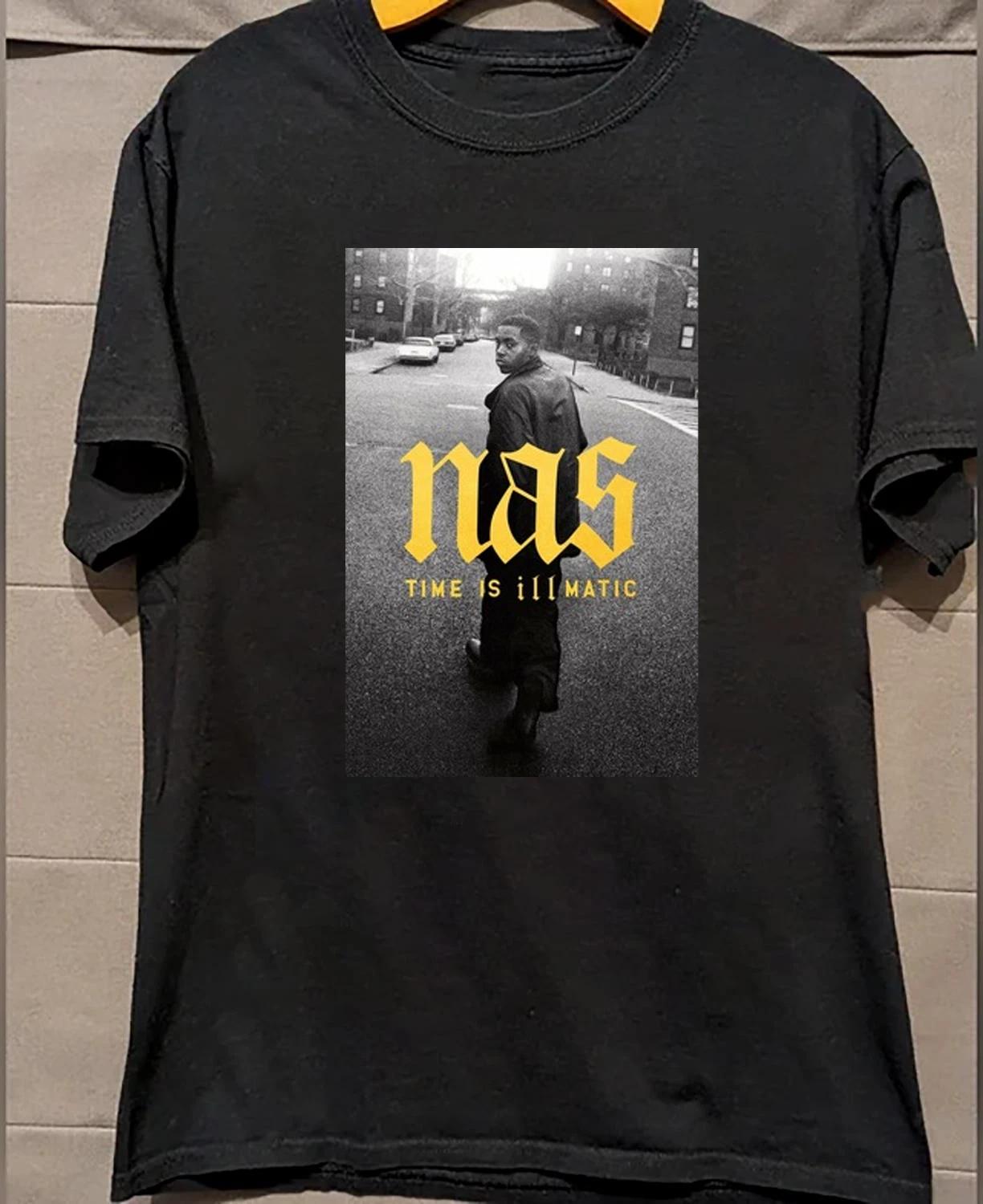 HOT! NaS rapper - Time is illmatic Black Shirt Full size S-5XL Unisex HL211 L