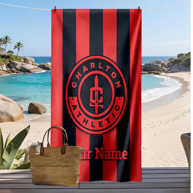 Charlton Athletic Personalized Printed Beach Towel Soccer Logo Support Custom Name Text Absorbent Towel For Sport Travel Special Gift