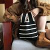Stripe Handmade Knitted Women Shoulder Bags Casual Portable Ladies Small Handbags Shopper Student Reusable Girls Tote Wrist Bag