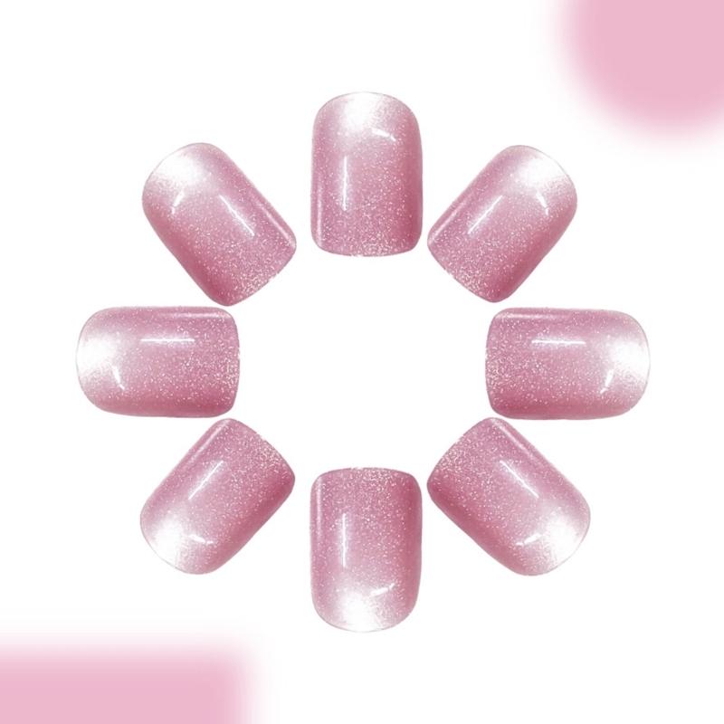 Press On Nail Glossy Glitters Fake Nail Stick On Nail Cats Eye Acrylic Fake Nail Gel Polished Glues on Nail 24Pcs