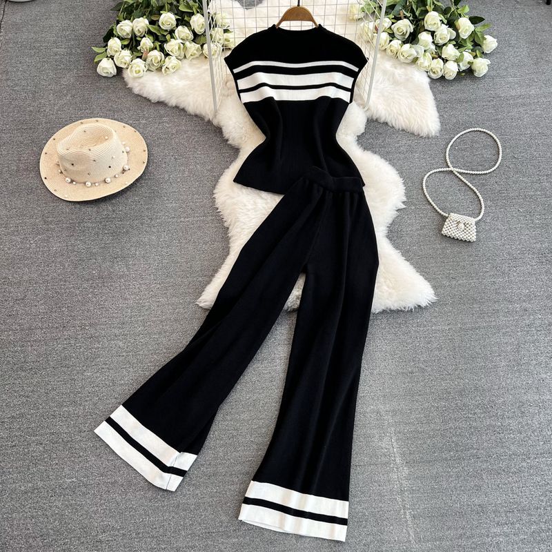 

Knitting Tops Casual High Waist Slim Looking Fashion Suit Black One size