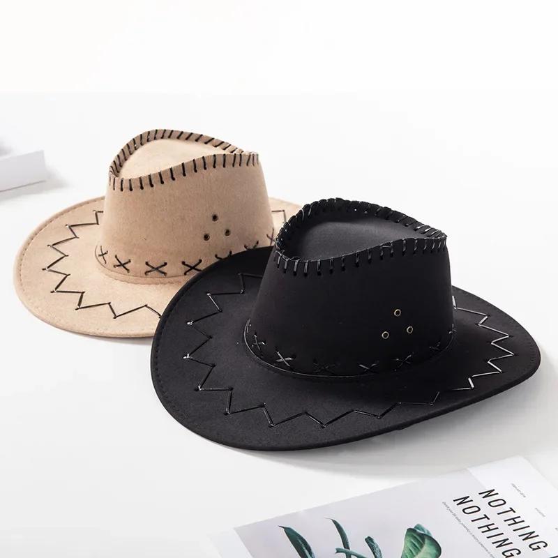 Western Cowboy Style Sun Hats Cowgirls Artificial Suede Wide Brim Leisure Woman Accessories Hats Head Decoration Handsome Hats
