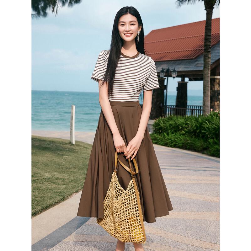 JUZI ANNACAU Women's Nautical Stripe Faux Two-Piece Midi Dress