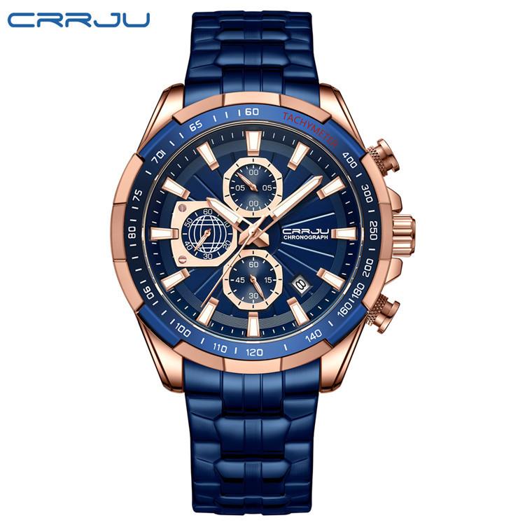 CRRJU New Watch 2305 Men's Watch Solid Stainless Steel with Six-pin Steel Strap Business Watch