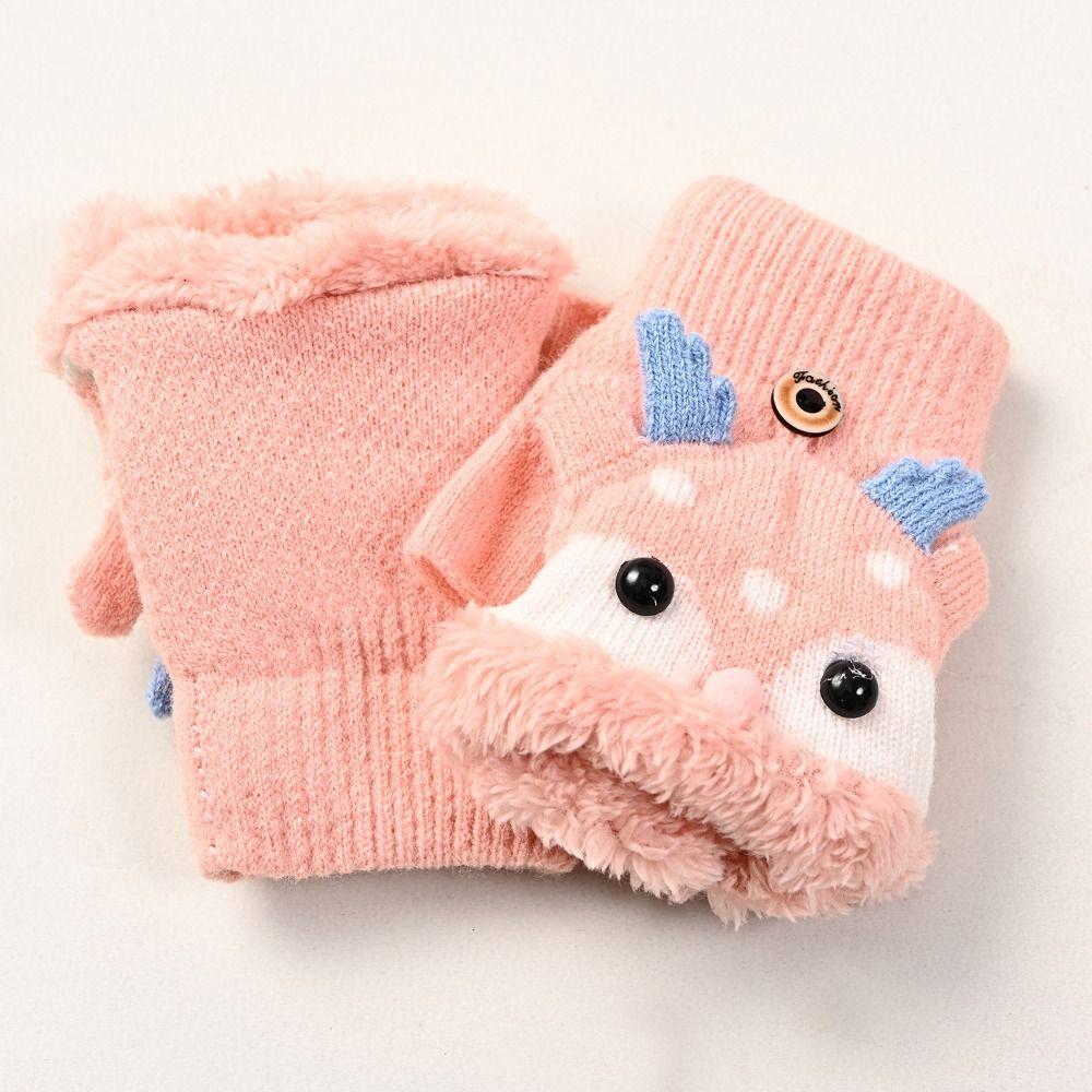 Winter Mittens Reindeer Plush Gloves Cartoon Half Finger Knitted Gloves Winter