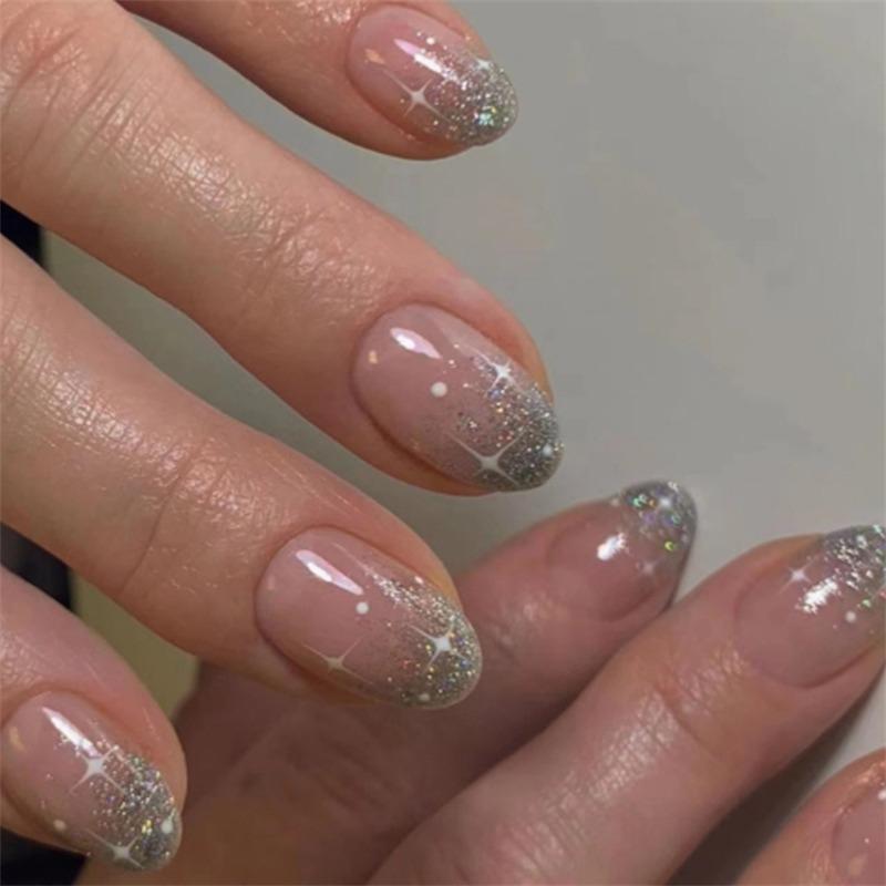 24 Stück Bunte Französische Ovale Falsche Nägel Abnehmbar Press-On Acryl Nagelspitzen Wasserdichte Kunst-Maniküre