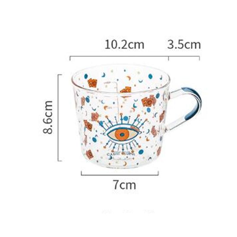 500ml Sun Eye Pattern Glass Mug with Scale Creative Breakfast Coffee Milk Cup Household Couple Water Drinkware Fun Gift