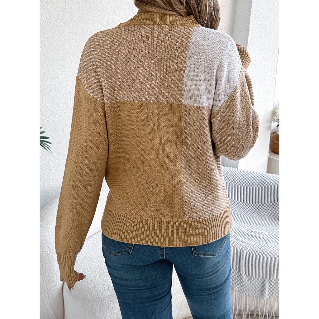 HNXC  Autumn and Winter Casual Checkered Long-sleeved Pullover Sweater for Women