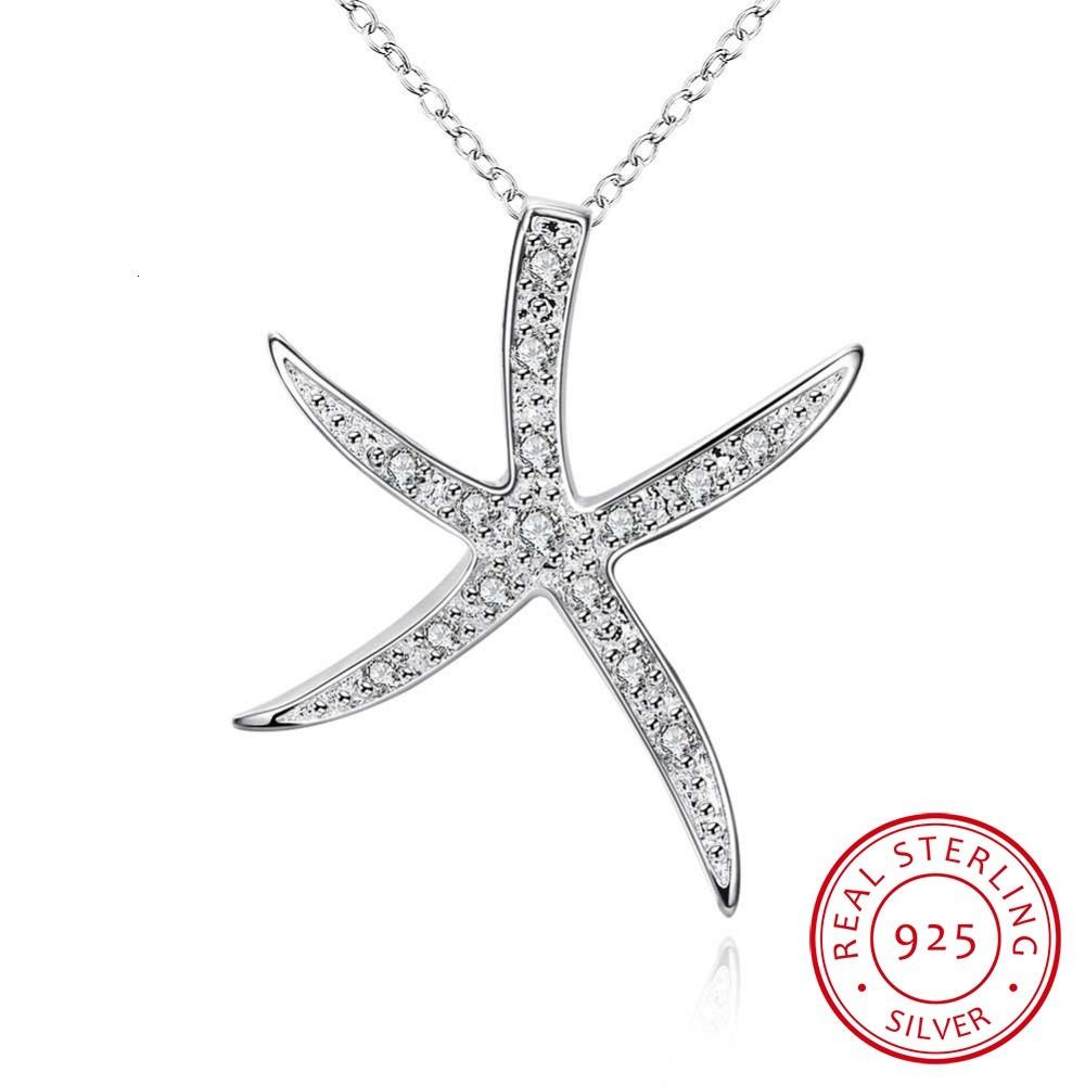 925 Sterling Silver Crystal Big Starfish Decoration Pendants Necklaces Fine Jewelry for Woman Valentine'S Day Gift