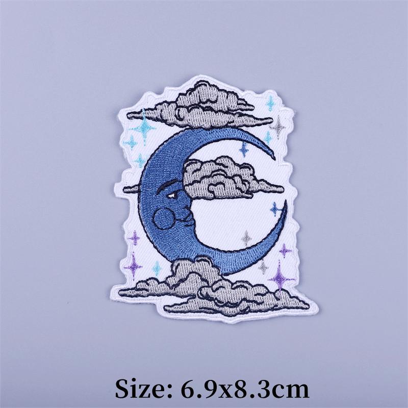 Outdoor Scenery Embroidered Patches for Clothing Thermoadhesive Sea Wave Patch Cloudy Rainy and Sunny Iron on Fusible Patch DIY