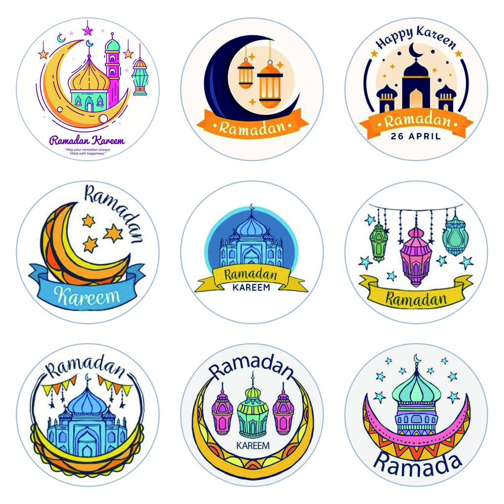 60-120pcs Eid Ramadan Kareem Decor Ramadan Mubarak Stickers Muslim Islamic Kareem Happy Aid Gifts Ramadan and Eid Decor for Home