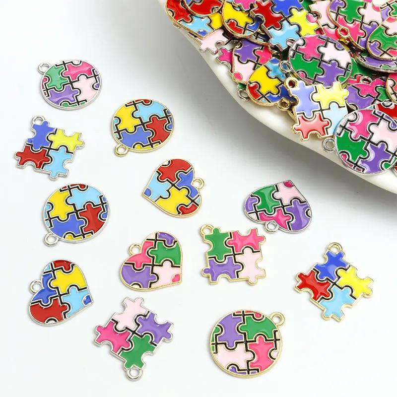 Enamel Charms Heart Shaped Round Irregular Puzzle Alloy Pendants for DIY Necklace Bracelet Earrings Keychain