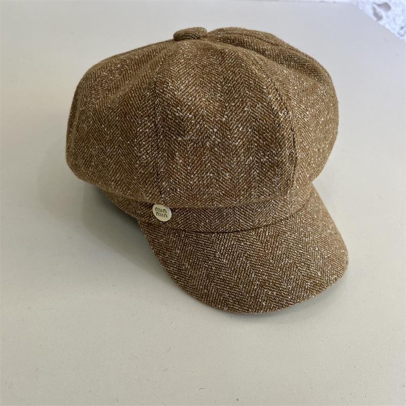 

Autumn and winter peaked cap children retro casual painter hat showing face small beret British versatile octagonal hat M（56-58cm） сірий колір