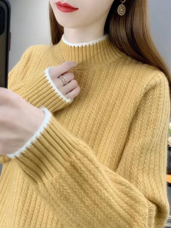 2023 Autumn/Winter Women's Thick Knit Sweater - Loose, Warm Half-High Collar Base Layer