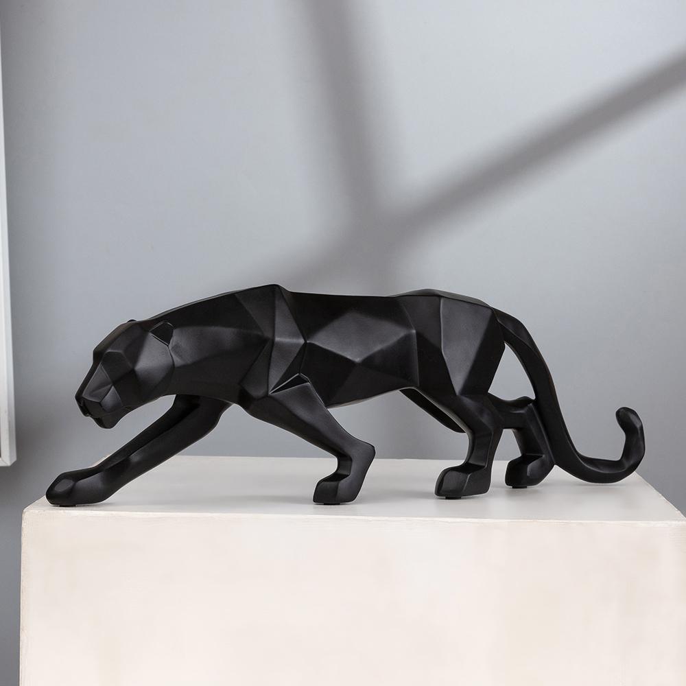 Panther Statue Animal Figurine Abstract Geometric Style Resin Leopard Sculpture Home Office Desktop Decoration Crafts