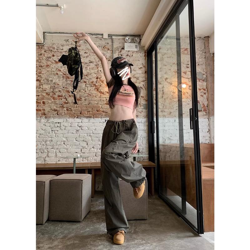 New Women's Cargo Pants, High Waist Wide Leg Straight Casual Trousers with Quick-Dry Fabric, Lightweight Summer American Retro Joggers