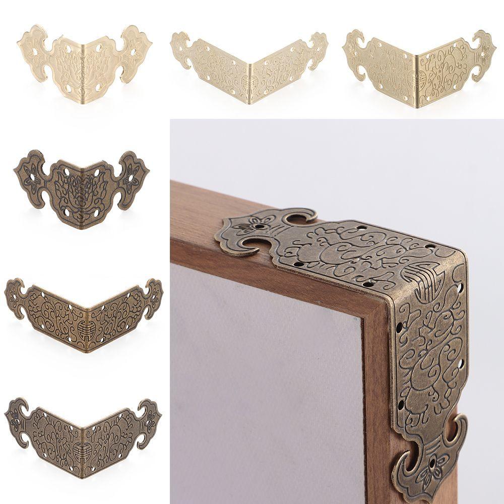 8Pcs Multi-function Vintage Metal Carved Furniture Fittings Hardware Corner Brackets Corner Protector Antique Bronze Box Decor
