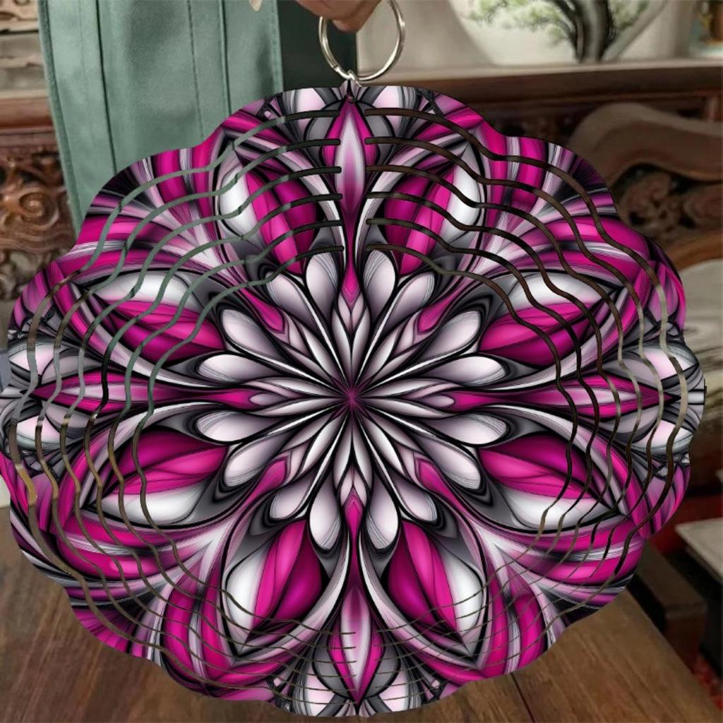 Elegant 2D Metal Wind Spinner - Vibrant Pink & Black Floral Design, Ideal for Garden & Outdoor Decor, Battery-Free Operation, Perfect Giftor