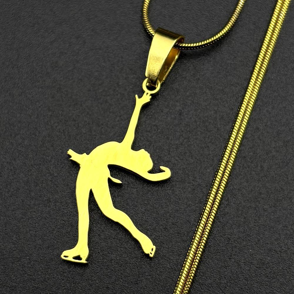 Figure Skating Artistic Chain For Women Men Stainless Steel Gold Color Ice Dance Girl Sports Necklace Fashion Jewelry Gifts