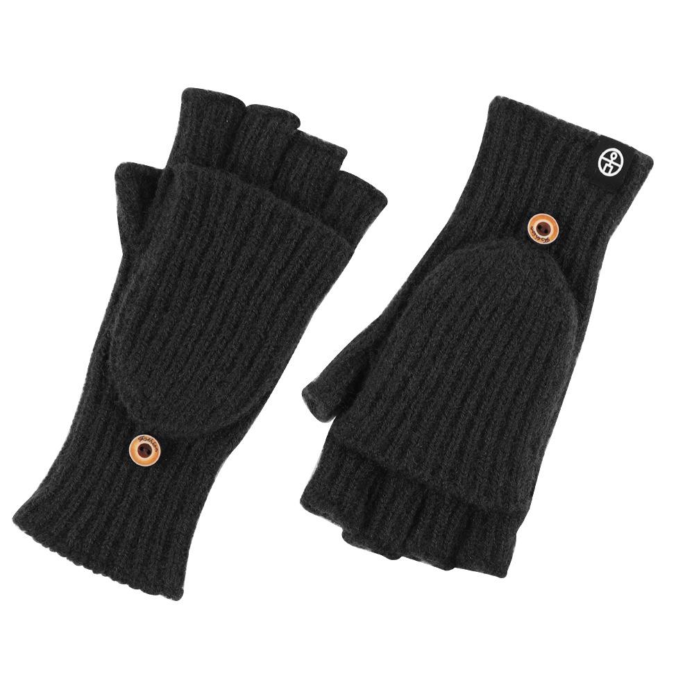 Knitted Flip Gloves for Winter Warmth Half Finger Gloves for Students Writing Thickened Cold proof Yarn Touch Screen Finger Exposed Gloves