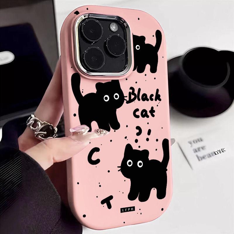 Schattige Zwarte Kat Zachte Case Voor Samsung S25 S24 S23 S22 Plus Ultra S23 S24 S20 S21FE A16 A53 A32 A51 A71 A31 A24 Note 20Ultra Cover