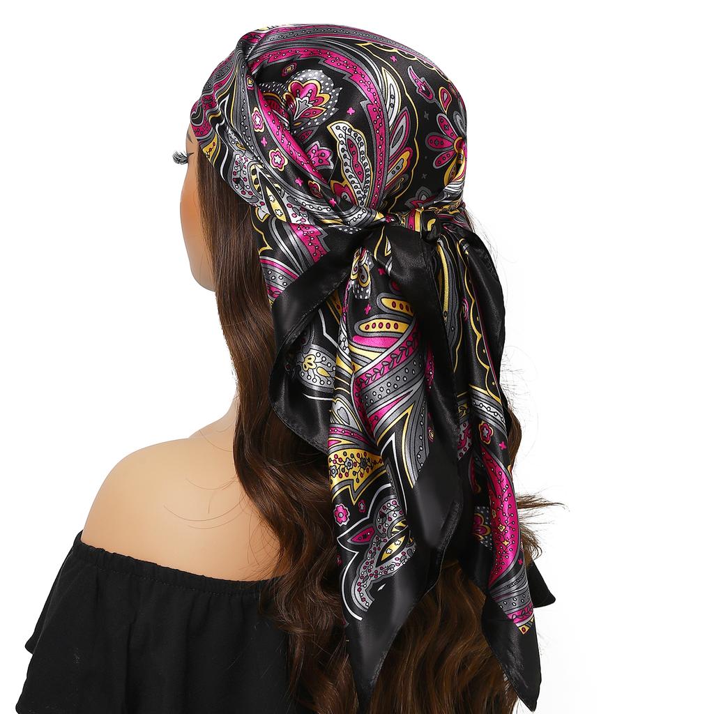 Fashion Square Silk Scarf Women Headband 90*90cm Print Neck Scarfs Office Hair Band Hand Kerchief Female Bandana Headwear