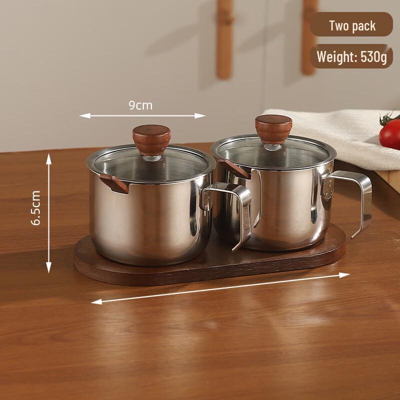 304 Stainless Steel Seasoning Jar Set with Handle 2 Jars + Spoons + Tray