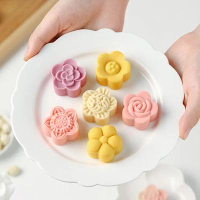 20g Flower Mini Moon Cake Mold Hand-pressed Household 30g Moon Cake Fondant Mold Pastry Baking Accessories 1 Barrel 6 Stamps