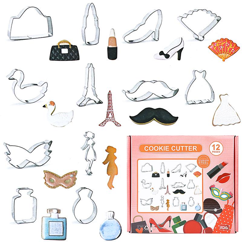 12-Piece Stainless Steel Cookie Cutter Set: Easter, Rabbit, Dinosaur, Christmas