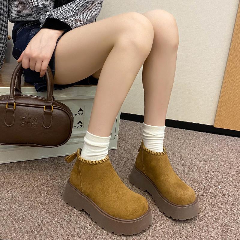 

Модные женские теплые ботильоны с круглым носком, высокое качество, женская обувь, НОВИНКА, модные однотонные современные ботинки на платформе с задней молнией, Zapatos De Mujer 35