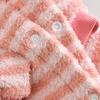 huaqianguhh Cute Duck Dog Shirt, Striped Plush Pet Clothes, Snap Button Closure, Warm Autumn Winter Outfit for Small Medium Dogs