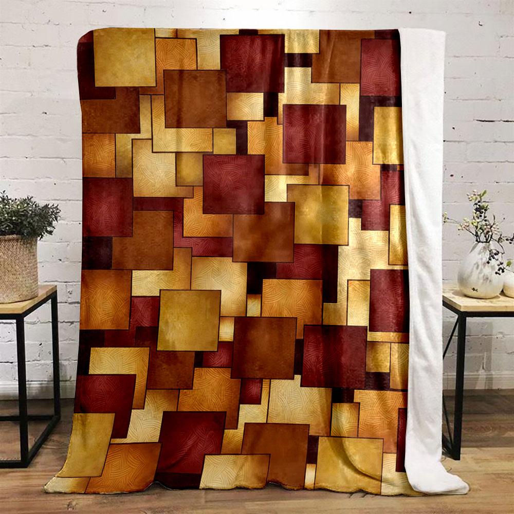 Overlapping Squares In Red, Gold, and Brown Tones with Subtle Textures. for All Seasons Blanket Lunch Break Throw Gift