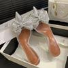 Crystal Bowknot PVC Transparent Women Pumps Champagne Silver Pointed Toe Low Heels Sandals Prom Party Shoes