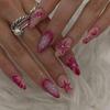 24Pcs Pink Almond False Nails Butterfly Ballet with French Design Wearable Fake Nails Simple Artificial Press On Nails Tips Art