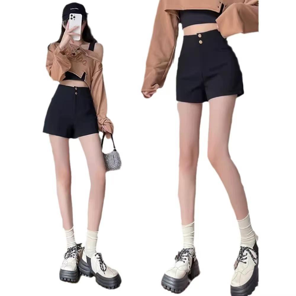 Женский комплект утягивающих черных вельветовых шорт и леггинсов с высокой талией