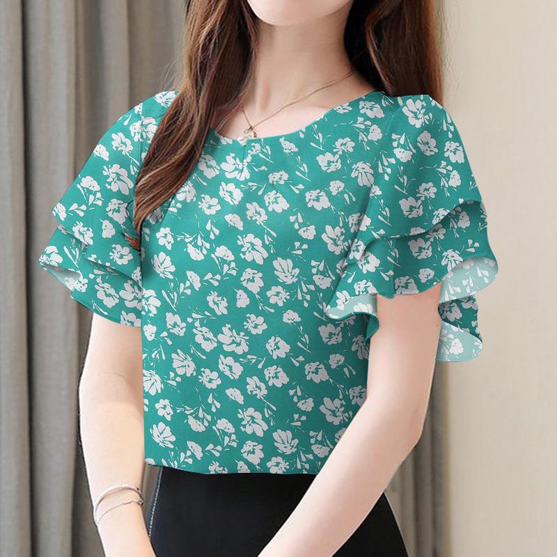

ZANZEA Women Casual Ruffles Sleeve Summer Floral Print Blouse зелёный