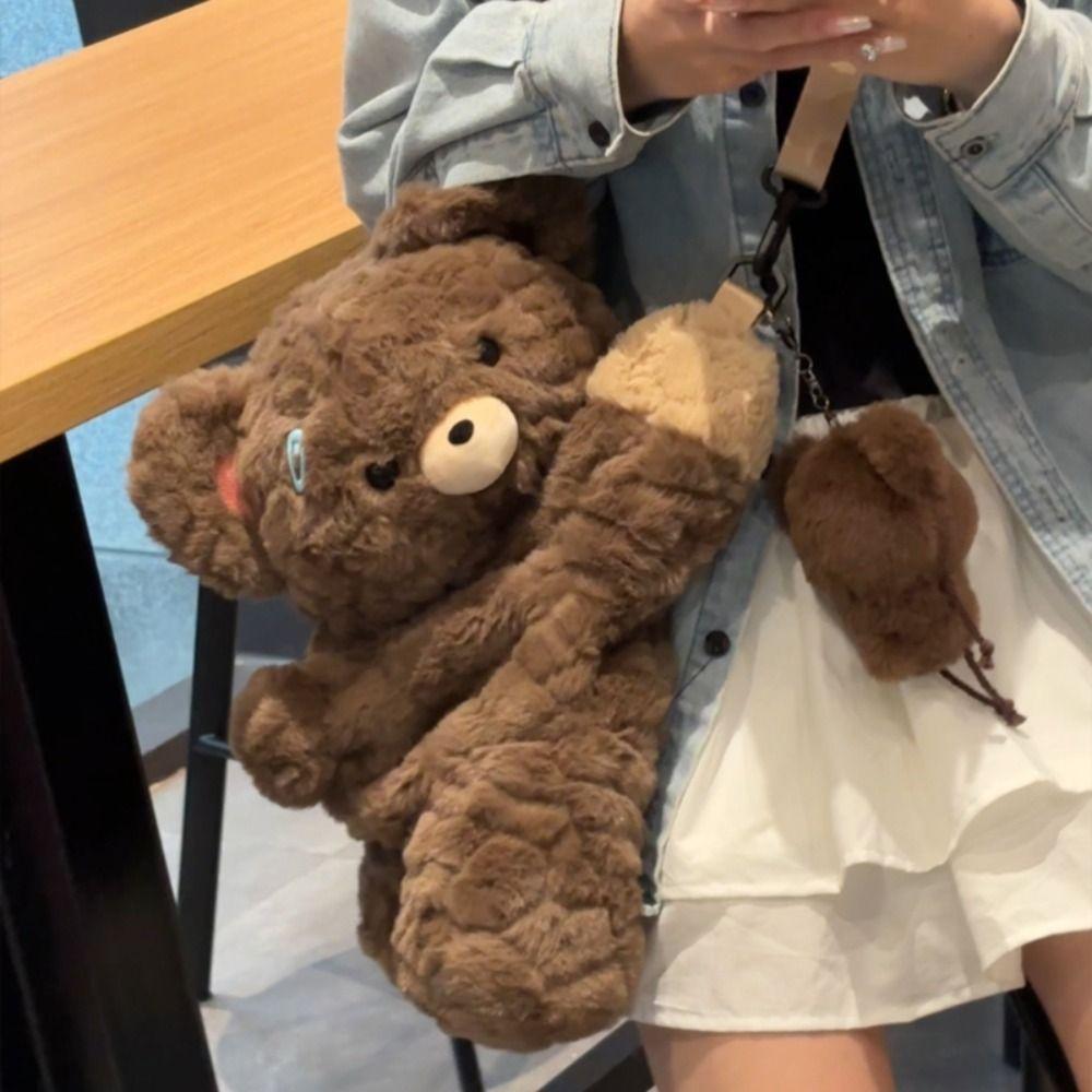 Plush Toy Children's School Bag Korean Style Animal Shoulder Bag Bear Doll Crossbody Bag  Lady
