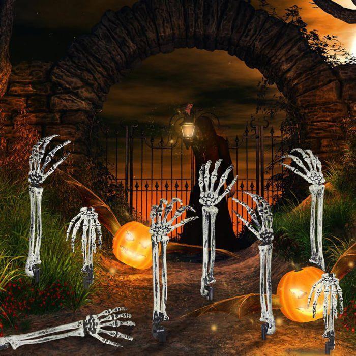 Lot de 8 décorations de bras de squelette pour Halloween, mains de squelette réalistes, décorations de jardin, pelouse