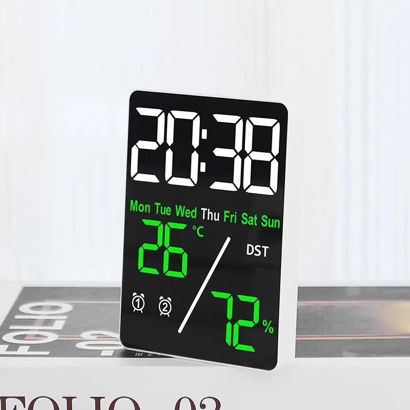 Multifunctional Large Screen Digital Alarm Clock Humidity Display Brightness Adjustment Charging Desktop Clock Home Office Decor
