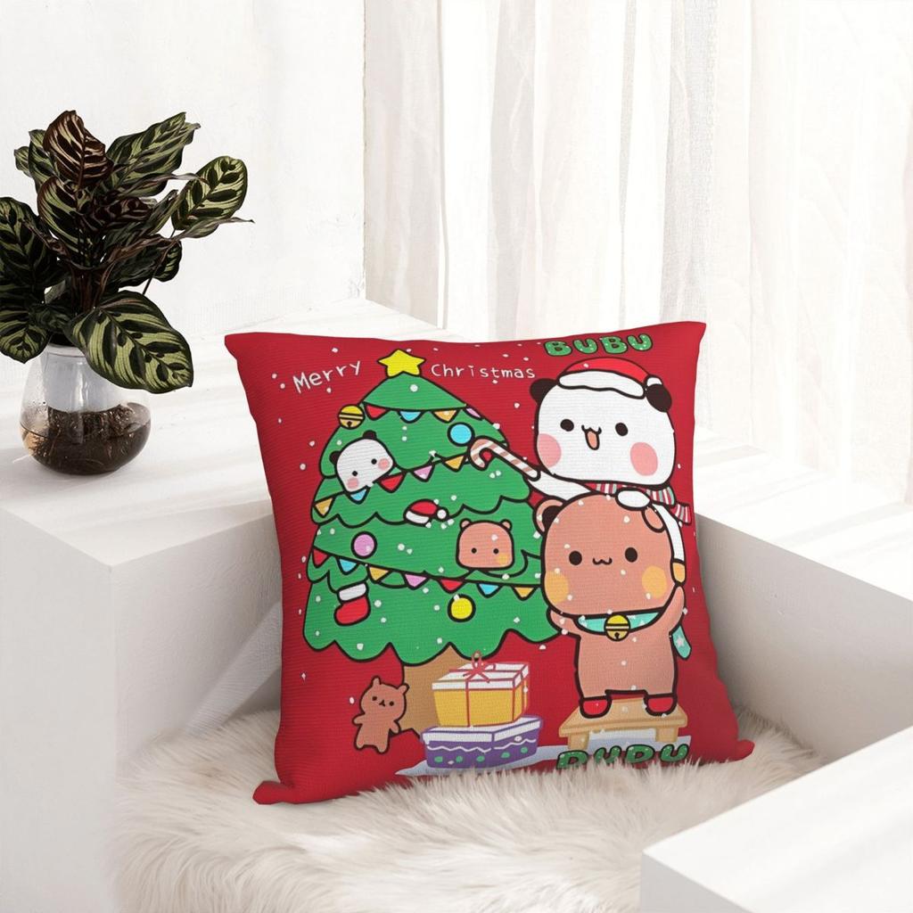 Bubu Dudu Xmas Panda Bear Square Pillow Case Merry Christmas Gifts Cushion Cover Polyester Decor Pillowcase For Home 40*40Cm