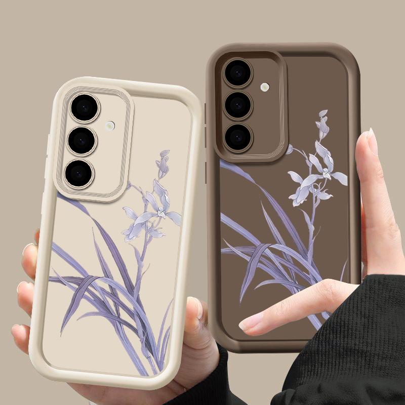 Purple Orchid Floral Pattern Case For Samsung Galaxy A57 A37 A17 A56 A36 A26 A16 5G A55 A35 A15 A54 S21 FE S22 S23 S24 Plus S25 Edge S26 Ultra Cover