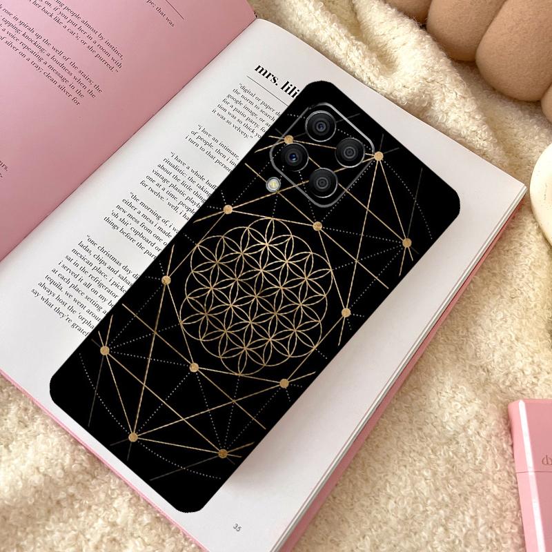 Livets blomma i lotus pastellguld fodral för Samsung Galaxy M32 M52 M15 M11 M12 M13 M14 M06 M16 M36 M56 M31 M53 M35 M55 M34 M54