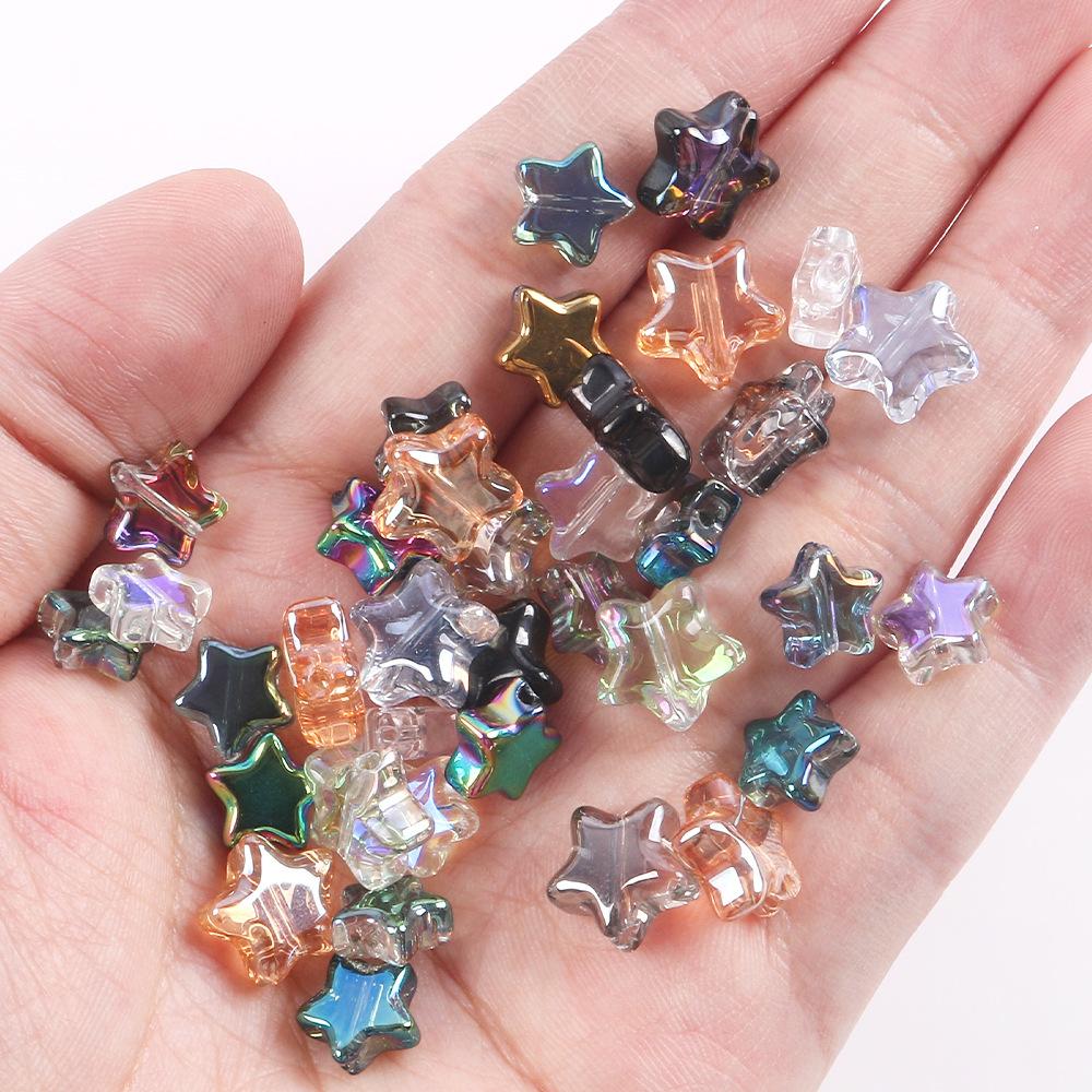 8/10Mm Color Plated Pentagram Beaded Glass Star Loose Beads Diy Handmade Beaded Necklace Material Jewelry Accessories