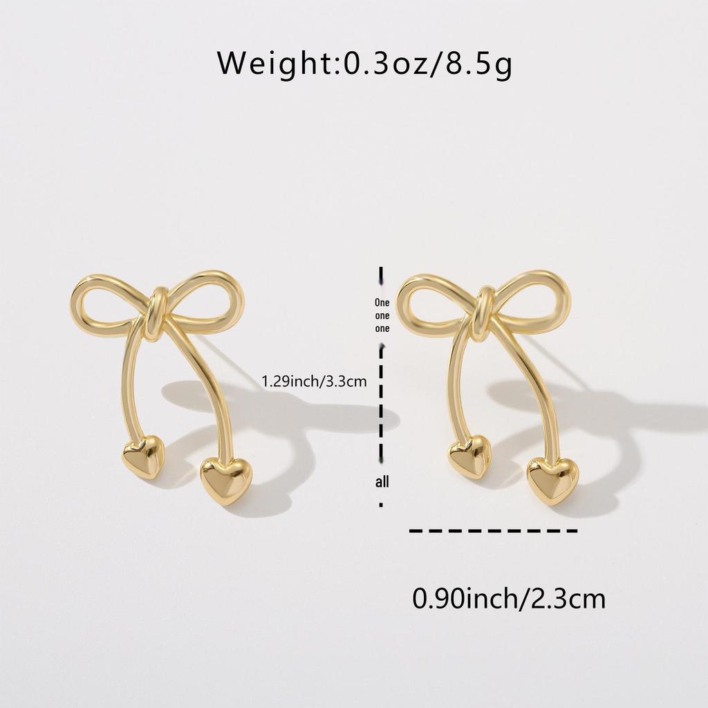 LNCHRAN Bow Heart Copper Stud Earrings for Women