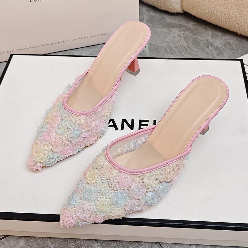 2025 Summer New Slippers Women's Pointed Head Bag Head Stiletto Fashion Gentle Half Drag One Foot Cool Slippers