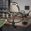 Flexible Soldering Helping Hands with 5-Arm Adjustable Clamp and Built-in USB LED Ring Light for PCB Work and Electronics Repair